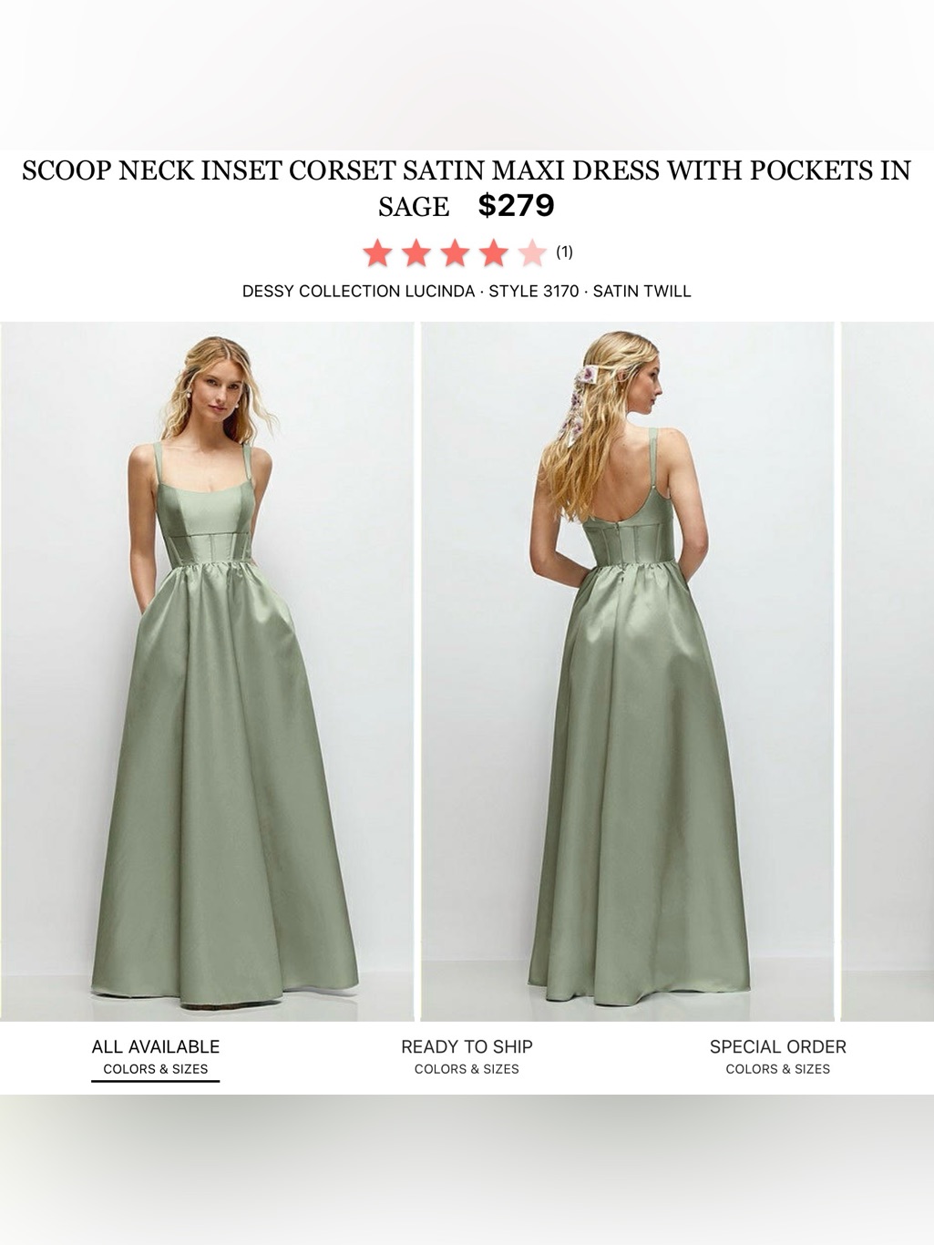 Dessy Collection Lucinda Satin Maxi Dress In Sage Green